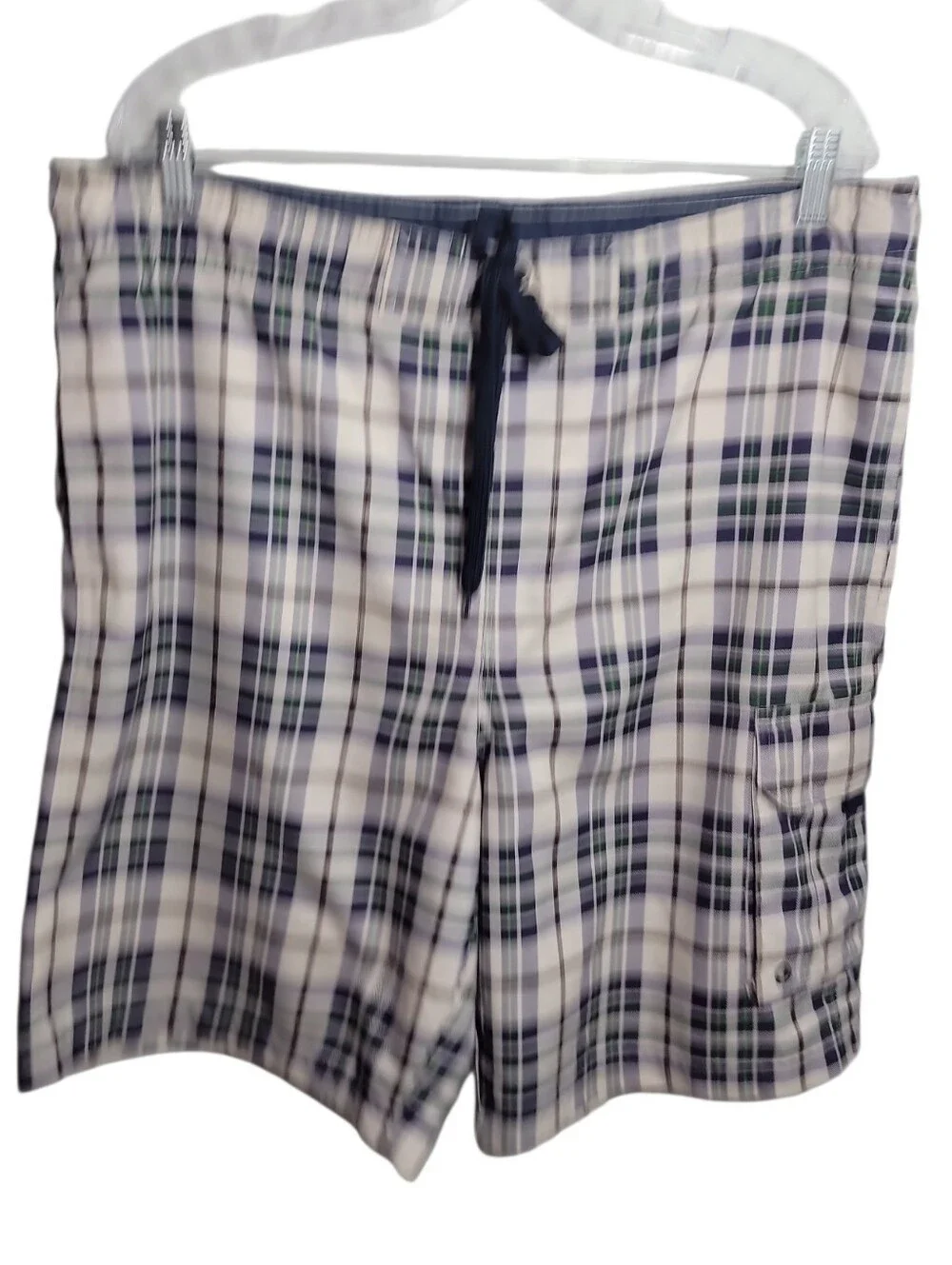 Sonoma men's plaid swim trunks size medium cream blue green brown pockets